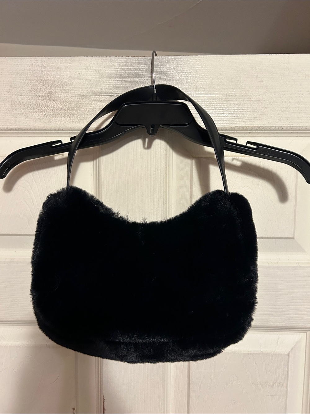 H&M Black Faux Fur Shoulder Bag - Women's Plush Handbag